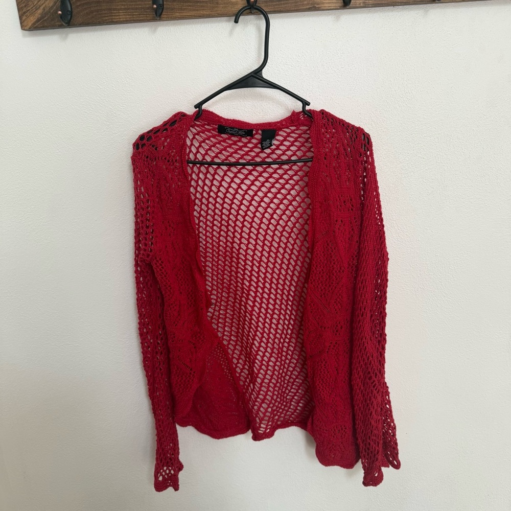 Crystal-Kobe Red Open-Knit Cardigan